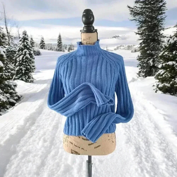 American Eagle Outfitters Sweaters - American Eagle blue mock turtle neck cropped sweater in M